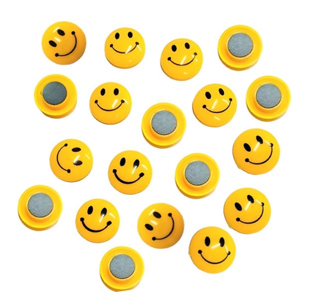 Stick a smile on anything - 20 bright, magnetic emojis at your fingertips.