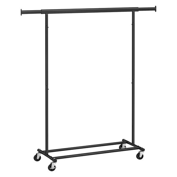 Black Rolling Extendable Clothing Rack - Heavy-Duty, Adjustable &amp; Lockable
