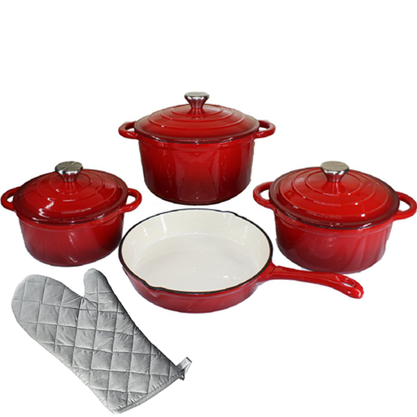 Premium Quality 7 Piece Cast Iron Pot Set With Free Oven Glove