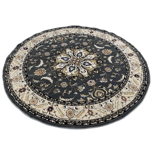 Aman Persian Design Machine Made Round Grey Rug - 200 x 200 cm