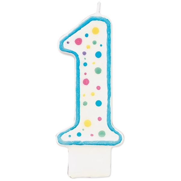 BLUE Polka Dot Number 1 Age Candle Children Birthday Cake Decoration 3