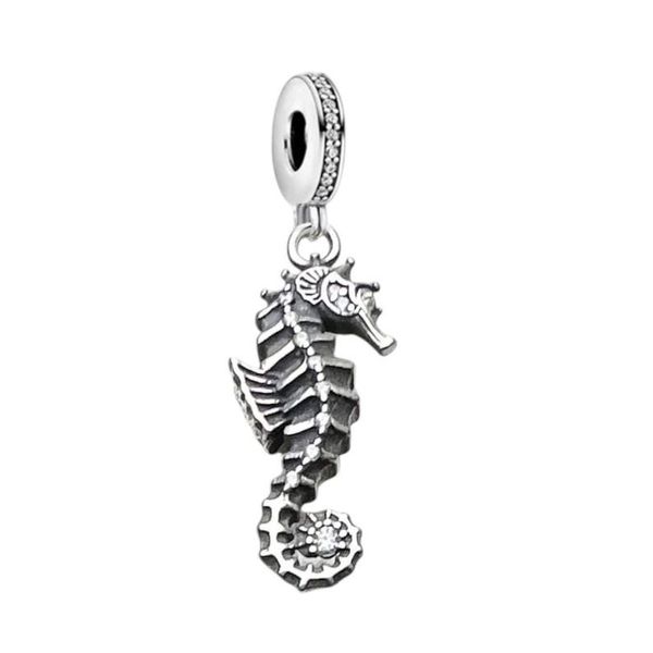 925 Sterling Silver Seahorse Dangle Charm - Gold
