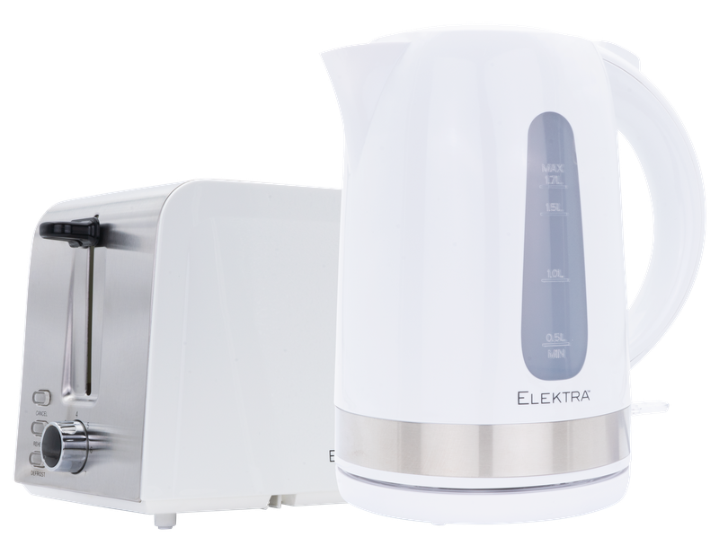 Elektra Kettle and 2 Slice Toaster Set Fast Boil Browning Control White