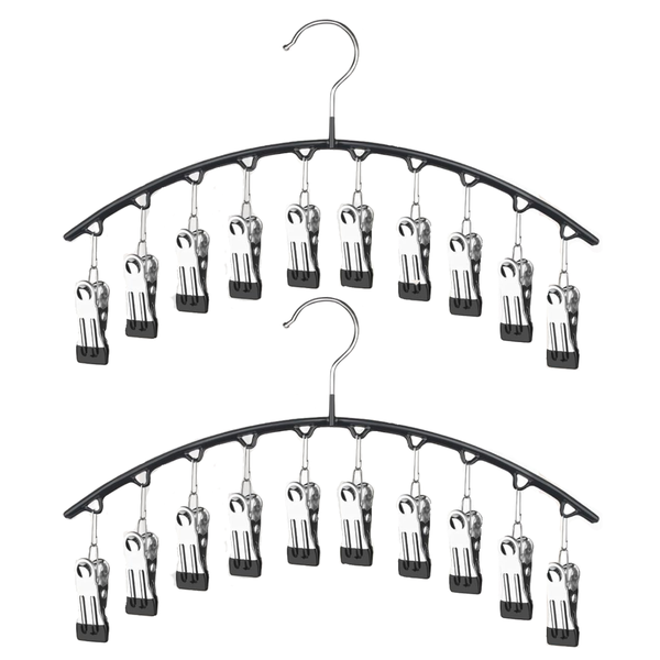 Pants / Leggings Hangers with 20 Clips Organizer for Closet - 2 Pack - Black