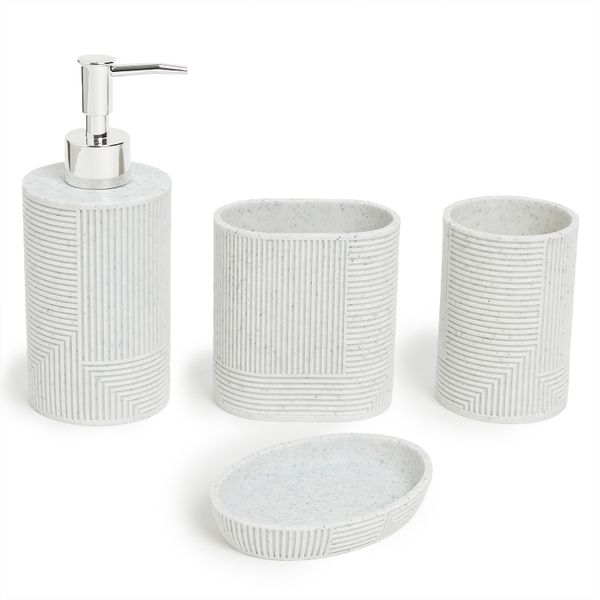 G&amp;M Modern 4 Piece Grey Ribbed Resin Bathroom Set