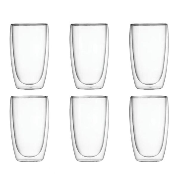Double Wall Glass Tumbler Double Wall Coffee Mug 450ML - Set of 6