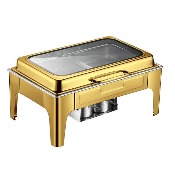 7L Flip Over Rectangular Chafing Dish - Gold