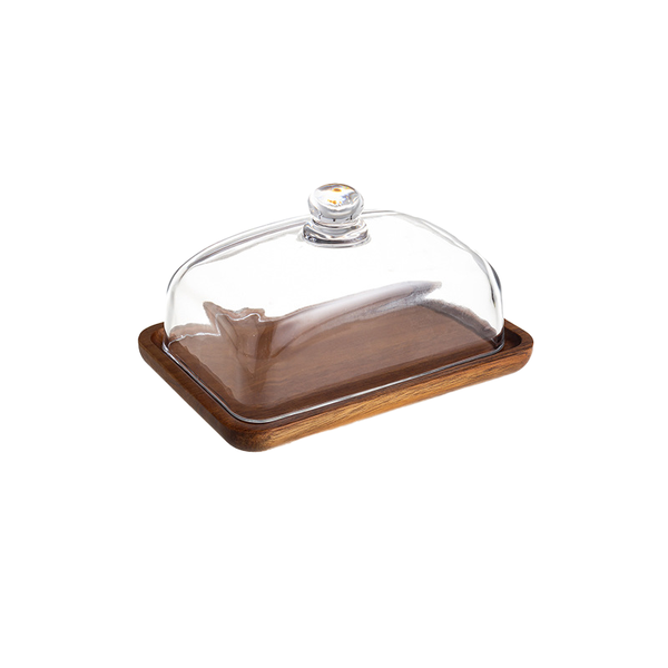 Acacia Wood Butter Dish Wedding Cupcake Tray With Glass Cover