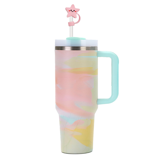 1.2L Insulated Travel Tumbler with Handle | Pastel Rainbow Marble