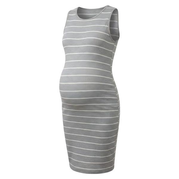 Women's Striped Sleeveless Maternity Dress - Slim Fit Midi Tank Dress