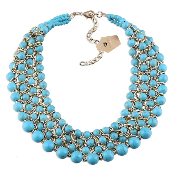 Imitation Turquoise Stands Weaving Statement Necklace for Women Handmade