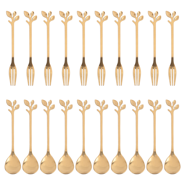 20PCS Dessert Spoon and Fork Set Fruit -Gold