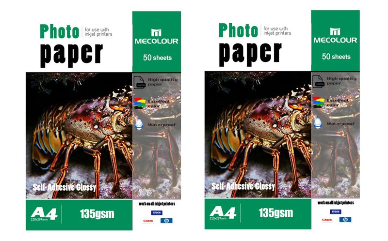 MECOLOUR A4 Self Adhesive Single Side Glossy Photo Paper135gsm 50 Sheets X2