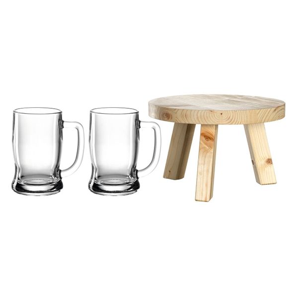 Leonardo Keg Base Table and Beer Mugs 380ml Colorata - 3 Piece Set