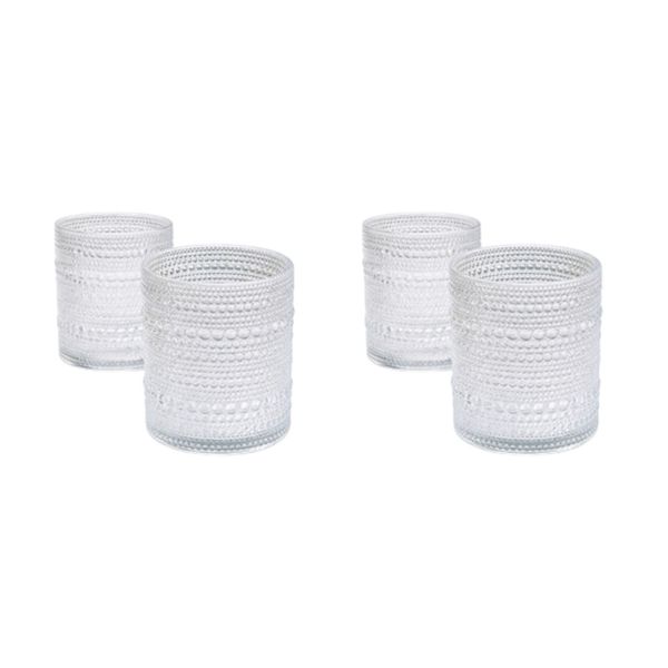 4 Pack - 350ml Raised Bubble Texture Design Glass Tumbler - Transparent