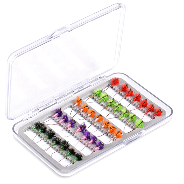 Fly Fishing Bait Set With Box Small Fly Hook Flying Insect 5 Colors