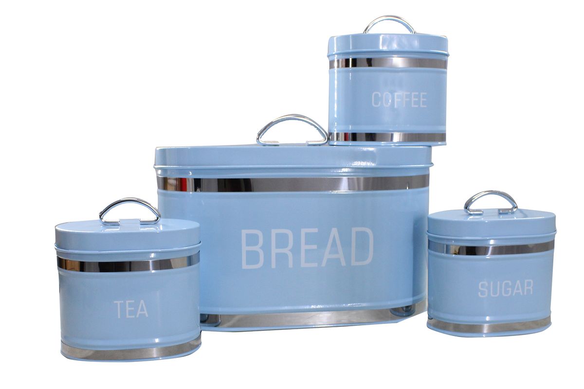Bread Bin Blue And White Tea Coffee Sugar Canisters Generic Bread