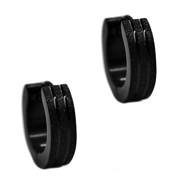 Xcalibur Stainless Steel Black Textured Huggie Earrings