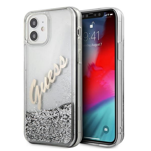 Guess HC Glitter Script Vintage for iPhone 12 /12Pro Max/ 12 mini - Silver