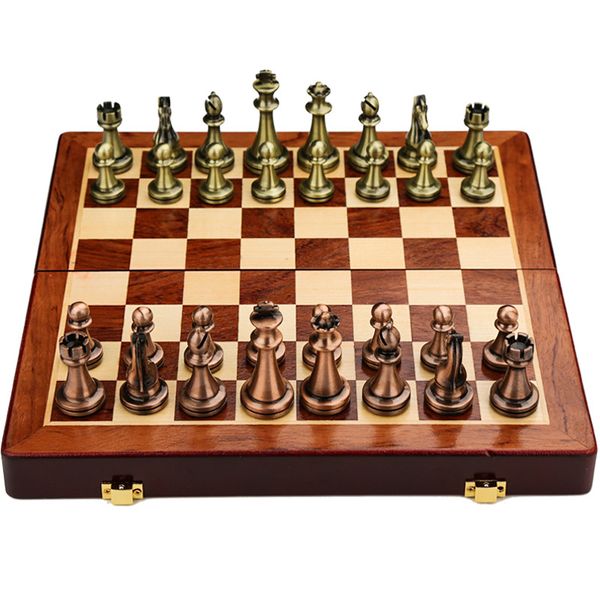 32Cm Metal Chess Set with Wooden Storage Box - Folding Travel Board
