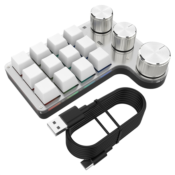 Mechanical Keyboard 12 Keys 3 Knob USB Hotswap Keyboard White