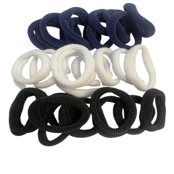 Hair Elastics Thin Hair Rings 30Pack - White/Navy Blue/Black