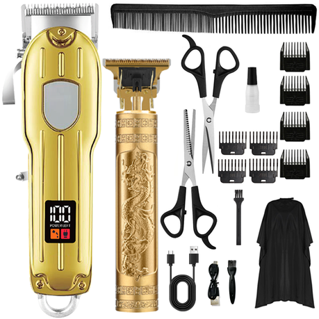 2 Piece Cordless Barber Hair Clipper Set Trimmer for Men With 2 Scissors Image