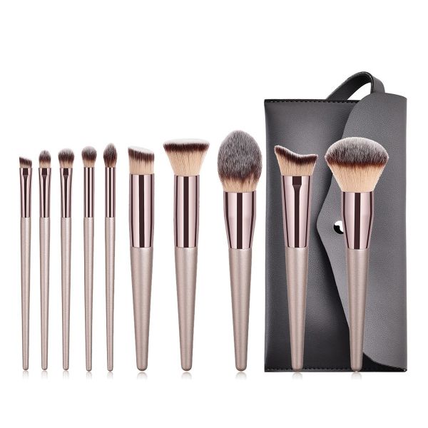 10 Piece Makeup Brushes Set Premium Synthetic Foundation Brush-Champagne Gold