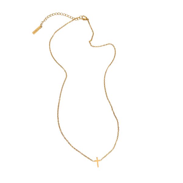 Jane Fields - Tiny Cross Necklace - Straight - 16 inch - Gold