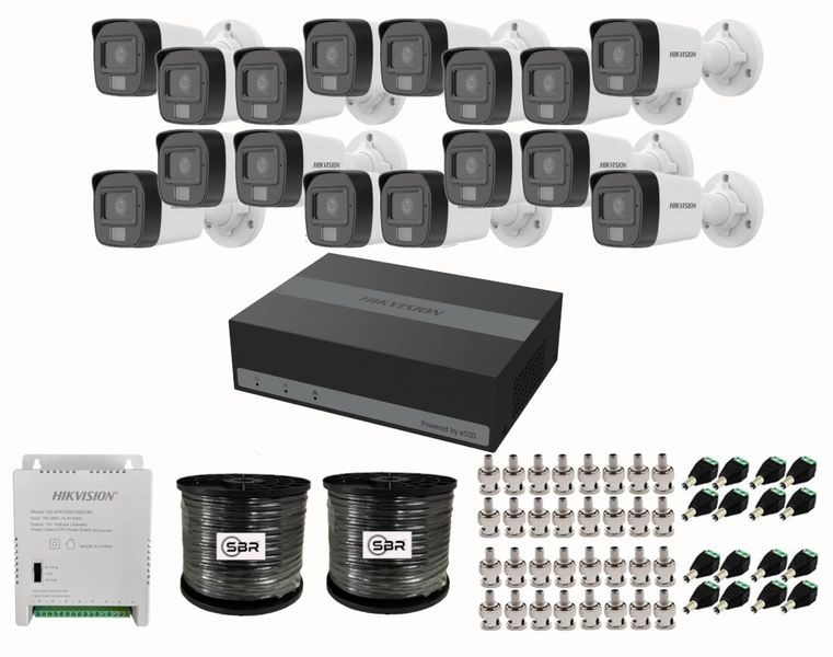 Hikvision 16 Channel eDVR Smart Hybrid Camera w Audio Light Kit- SBR Bundle