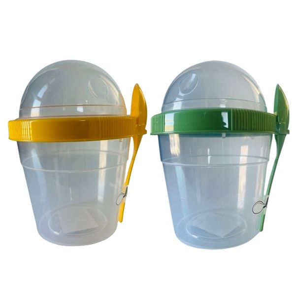 BPA Free Breakfast On the Go Cup &amp; Spoon Set 500ml (13cmx11cm) Set of 2