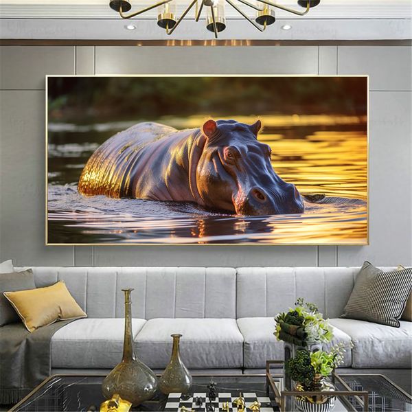 Canvas Wall Artwork -Safari Hippo Serenity - 0604
