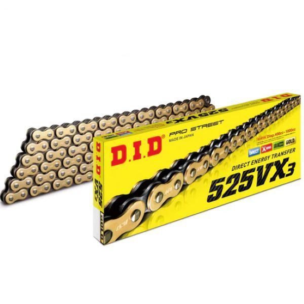 DID Chains 525 VX3 X-Ring Gold/Steel 140 Link Rivet Link