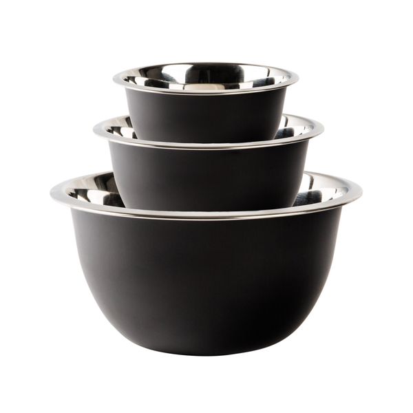 Black Stainless Steel Mixing Bowls with Measurements - Set of 3
