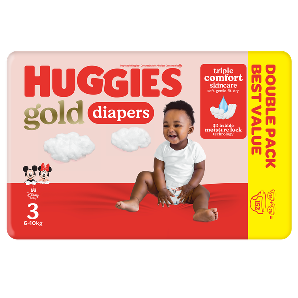 Huggies Gold Disposable Nappies - Size 3 Baby - 152 Nappies Mega Pack