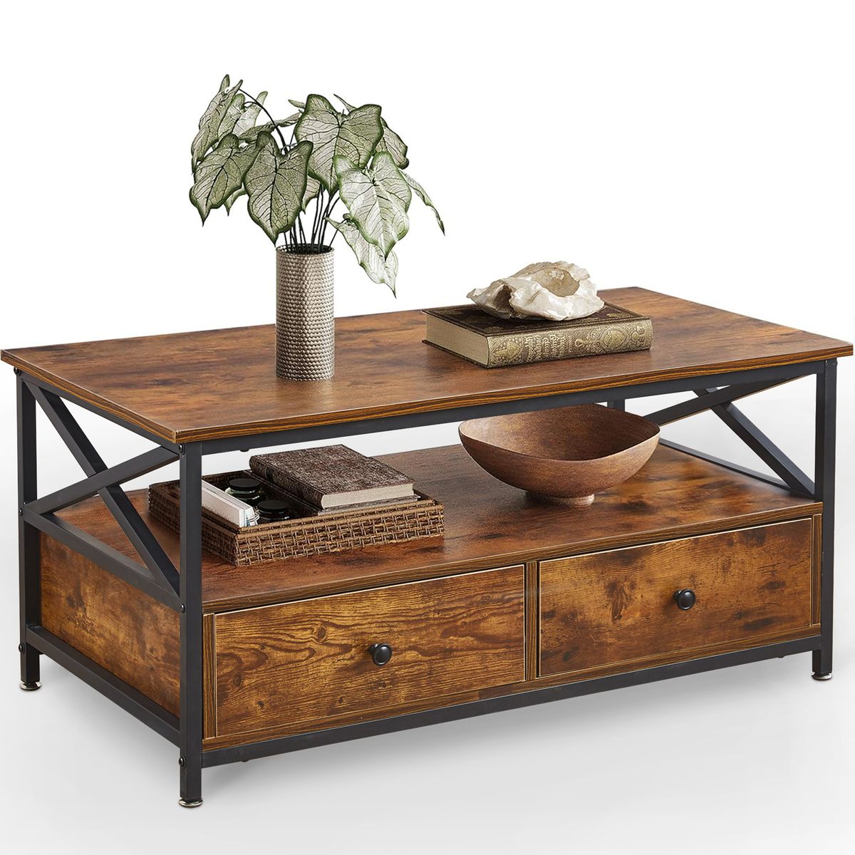 Coffee Table with Drawers Cocktail Table Wooden Center Table
