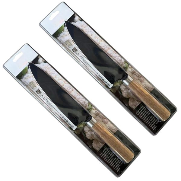 Piece Natural and Silver Chef's Knife Set - Stainless Steel + Wood 34cm.