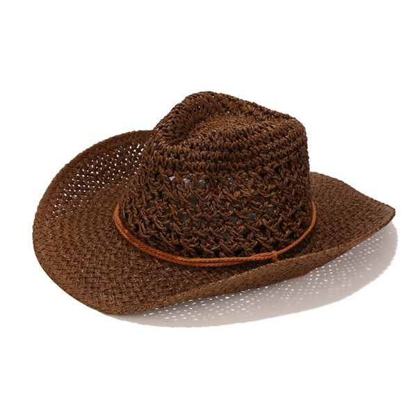 Cowboy Hat Wide Brim Foldable Sun Hat Roll Up Raffia Brown