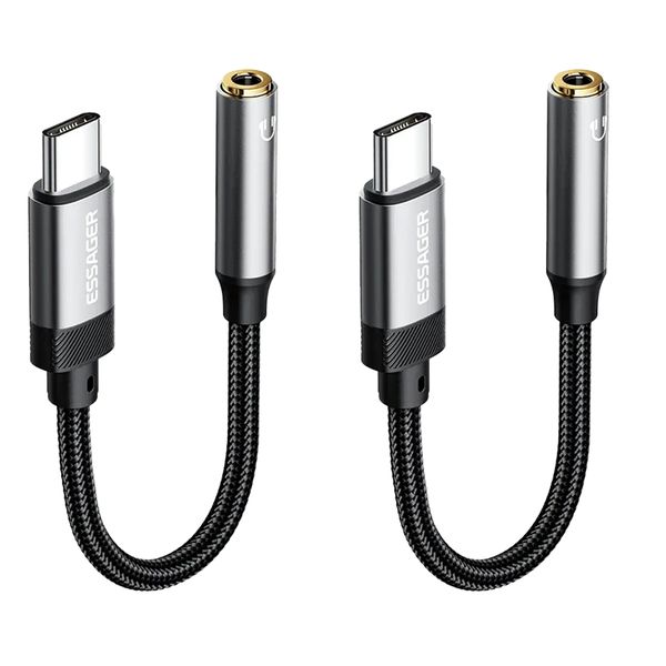 2PCS USB-C to 3.5mm Female Jack Adapter Headphone Aux Audio Dongle Cable