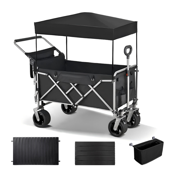 Heavy-Duty Folding Camping Wagon with Removable Canopy,Table Top &amp; Storage