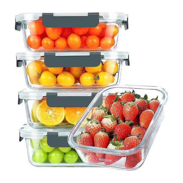 30 oz 5 Pack Food Storage Containers, Glass Storage Containers with Lids