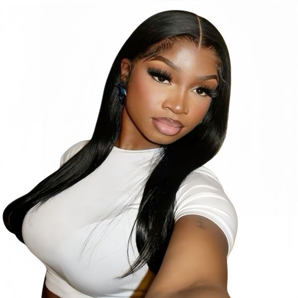 Eligababy 20-inch Straight Wig Full Frontal Human Hair Transparent Lace