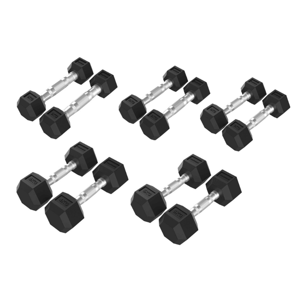 Tunturi Studio 1kg - 5kg Rubber Hex Dumbbell Set