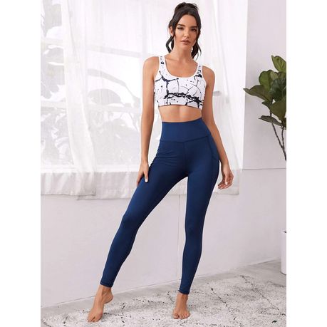 Leggings High Waist Yoga Stretch Pants Fitness Sports Woman Outfits, Blue,  XL
