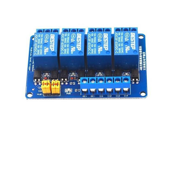BDD Relay Board 4-Channel 3.3V - Optocoupler Isolation, High/Low Trigger