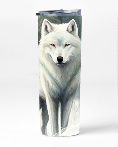 White Wolf 20oz Insulated Skinny Tumbler Sublimation With Straw 010
