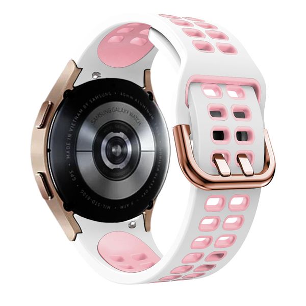 Silicone Sports Strap Compatible with Samsung Galaxy Watch 4/5/6/7/7FE - White &amp; Pink