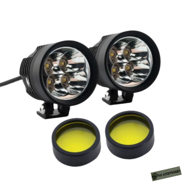 KR Universal LED Motorcycle Spotlights with Yellow Lens 40W Set