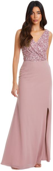 Quiz - Women Mauve Embellished Chiffon Maxi Dress