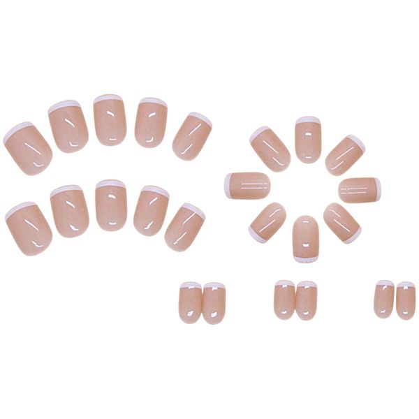 24 Piece French Tip Press-On Nail Set - Natural Gloss Short Square